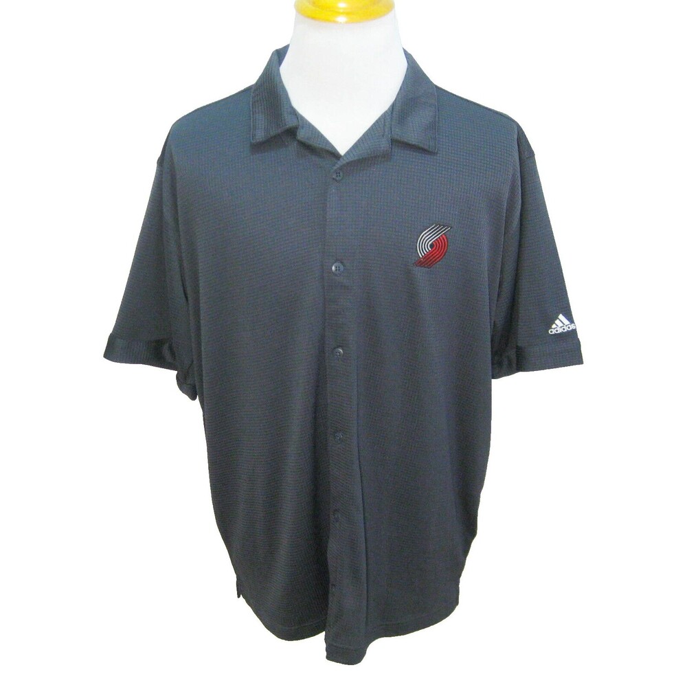 PORTLAND TRAIL BLAZERS Mens Large Gray ADIDAS Short Sleeve Button Front Shirt